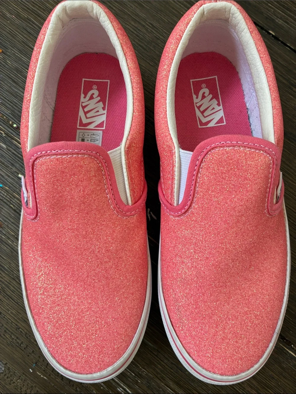 Vans Kids Slip-On Glitter Coral Pink Sneakers